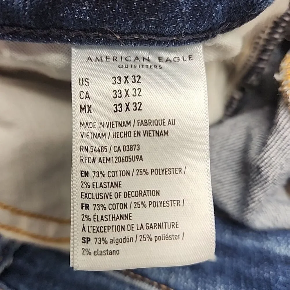American Eagle Jeans Men Sz 33x32 Move Free Athletic Airflex+ Distress Distroyed
